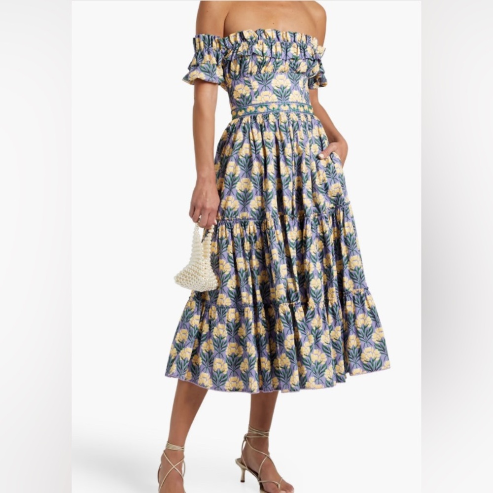 NWT Agua by Agua Bendita Banana Semilla Otoño Off the Shoulder Midi Dress